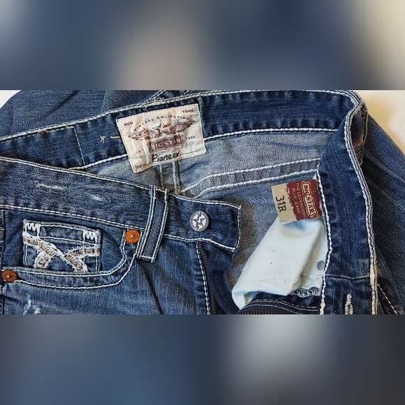 BIG STAR PIONEER MEN'S DISTRESSED & DESTROYED RELAXED BOOTCUT JEANS SIZE 31R X34 - Picture 6 of 13